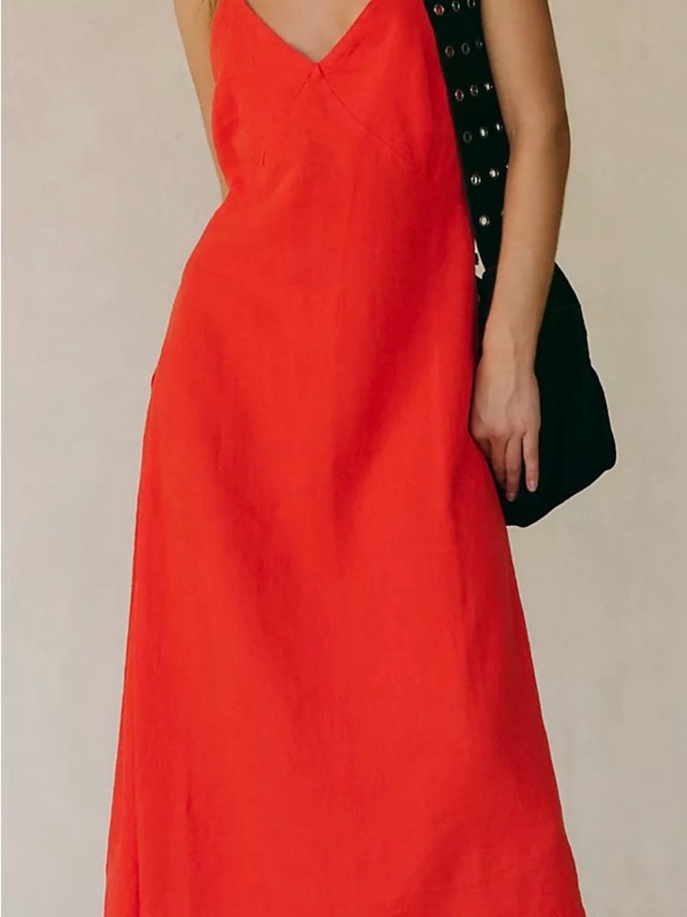 Free People Bright Red V-Neck Midi Slip Dress